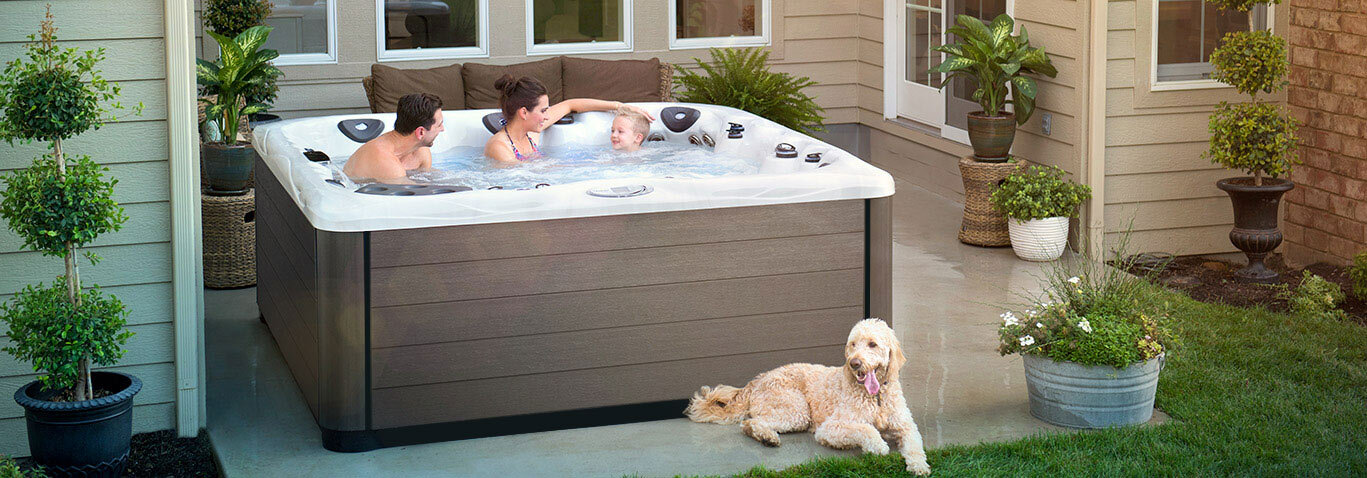 hot tub installation on a back patio