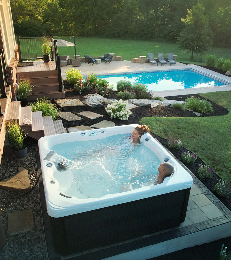 Hot tub next to deck